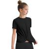 imageKEREDA Girls Athletic Shirts Tie Front Tops Summer Short Sleeve Quick Dry Active Tees TShirts for Kids TeensBlack