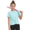 imageKEREDA Girls Athletic Shirts Tie Front Tops Summer Short Sleeve Quick Dry Active Tees TShirts for Kids TeensMint Green