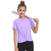 imageKEREDA Girls Athletic Shirts Tie Front Tops Summer Short Sleeve Quick Dry Active Tees TShirts for Kids TeensPurple