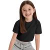 imageKEREDA Girls Short Sleeve Shirts Crop Tops Crewneck Summer Basic Tees for Kids with PocketBlack