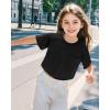 imageKEREDA Girls Short Sleeve Shirts Crop Tops Crewneck Summer Basic Tees for Kids with PocketBlack