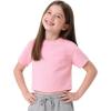 imageKEREDA Girls Short Sleeve Shirts Crop Tops Crewneck Summer Basic Tees for Kids with PocketPink