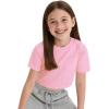 imageKEREDA Girls Short Sleeve Shirts Crop Tops Crewneck Summer Basic Tees for Kids with PocketPink