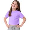 imageKEREDA Girls Short Sleeve Shirts Crop Tops Crewneck Summer Basic Tees for Kids with PocketPurple