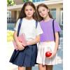imageKEREDA Girls Short Sleeve Shirts Crop Tops Crewneck Summer Basic Tees for Kids with PocketPurple