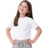 imageKEREDA Girls Short Sleeve Shirts Crop Tops Crewneck Summer Basic Tees for Kids with PocketWhite