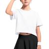 imageKEREDA Girls Short Sleeve Shirts Crop Tops Crewneck Summer Basic Tees for Kids with PocketWhite