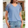 imageKEREDA Girls Short Sleeve Shirts Summer Lace V Neck Tops Casual Tees BlouseBlue