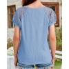 imageKEREDA Girls Short Sleeve Shirts Summer Lace V Neck Tops Casual Tees BlouseBlue
