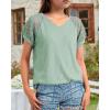 imageKEREDA Girls Short Sleeve Shirts Summer Lace V Neck Tops Casual Tees BlouseGreen