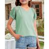 imageKEREDA Girls Short Sleeve Shirts Summer Lace V Neck Tops Casual Tees BlouseGreen