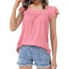 imageKEREDA Girls Short Sleeve Shirts Summer Tunic Tops Lace Openwork Ruffled Girls Cute Square Neck Clothes Blouse 514 YearsPink