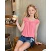 imageKEREDA Girls Short Sleeve Shirts Summer Tunic Tops Lace Openwork Ruffled Girls Cute Square Neck Clothes Blouse 514 YearsPink