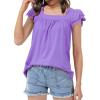 imageKEREDA Girls Short Sleeve Shirts Summer Tunic Tops Lace Openwork Ruffled Girls Cute Square Neck Clothes Blouse 514 YearsPurple
