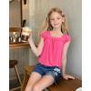 imageKEREDA Girls Short Sleeve Shirts Summer Tunic Tops Lace Openwork Ruffled Girls Cute Square Neck Clothes Blouse 514 YearsRose Red