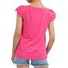 imageKEREDA Girls Short Sleeve Shirts Summer Tunic Tops Lace Openwork Ruffled Girls Cute Square Neck Clothes Blouse 514 YearsRose Red