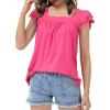imageKEREDA Girls Short Sleeve Shirts Summer Tunic Tops Lace Openwork Ruffled Girls Cute Square Neck Clothes Blouse 514 YearsRose Red