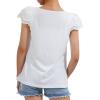 imageKEREDA Girls Short Sleeve Shirts Summer Tunic Tops Lace Openwork Ruffled Girls Cute Square Neck Clothes Blouse 514 YearsWhite