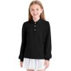 imageKEREDA Girls Uniform Long Sleeve Shirts School Polo Soft Cotton Puffed Sleeve Shirts for Kids with ButtonBlack