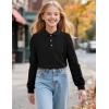 imageKEREDA Girls Uniform Long Sleeve Shirts School Polo Soft Cotton Puffed Sleeve Shirts for Kids with ButtonBlack