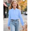 imageKEREDA Girls Uniform Long Sleeve Shirts School Polo Soft Cotton Puffed Sleeve Shirts for Kids with ButtonBlue