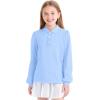 imageKEREDA Girls Uniform Long Sleeve Shirts School Polo Soft Cotton Puffed Sleeve Shirts for Kids with ButtonBlue