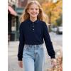 imageKEREDA Girls Uniform Long Sleeve Shirts School Polo Soft Cotton Puffed Sleeve Shirts for Kids with ButtonNavy