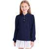 imageKEREDA Girls Uniform Long Sleeve Shirts School Polo Soft Cotton Puffed Sleeve Shirts for Kids with ButtonNavy