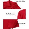 imageKEREDA Girls Uniform Long Sleeve Shirts School Polo Soft Cotton Puffed Sleeve Shirts for Kids with ButtonRed