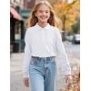 imageKEREDA Girls Uniform Long Sleeve Shirts School Polo Soft Cotton Puffed Sleeve Shirts for Kids with ButtonWhite