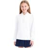 imageKEREDA Girls Uniform Long Sleeve Shirts School Polo Soft Cotton Puffed Sleeve Shirts for Kids with ButtonWhite