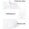 imageKEREDA Girls Uniform Long Sleeve Shirts School Polo Soft Cotton Puffed Sleeve Shirts for Kids with ButtonWhite