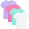 imageKEREDA 4 Pack Girls Short Sleeve Shirts Cotton TShirts Summer Basic Tees Tops Clothes for KidsLight Purple  Green  Bright Pink  White
