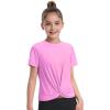 imageKEREDA Girls Athletic Shirts Tie Front Tops Summer Short Sleeve Quick Dry Active Tees TShirts for Kids TeensPink