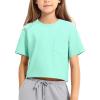 imageKEREDA Girls Short Sleeve Shirts Crop Tops Crewneck Summer Basic Tees for Kids with PocketGreen