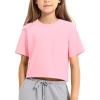 imageKEREDA Girls Short Sleeve Shirts Crop Tops Crewneck Summer Basic Tees for Kids with PocketPink