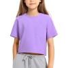 imageKEREDA Girls Short Sleeve Shirts Crop Tops Crewneck Summer Basic Tees for Kids with PocketPurple