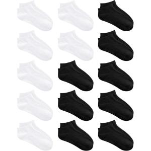 imageKEREDA 15 Pairs Kids Ankle Socks Boys Girls Half Cushion Low Cut Athletic SocksBlackwhite