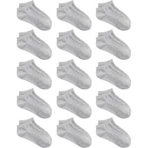 imageKEREDA 15 Pairs Kids Ankle Socks Boys Girls Half Cushion Low Cut Athletic SocksGrey