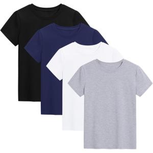 imageKEREDA 4 Pack Girls Short Sleeve Shirts Cotton TShirts Summer Basic Tees Tops Clothes for KidsBlack  Light Gray  Navy  White