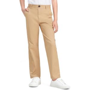 imageKEREDA Boys School Uniform Pants Flat Front Dress Pants Twill Pull on Adjustable Waist PantKhaki