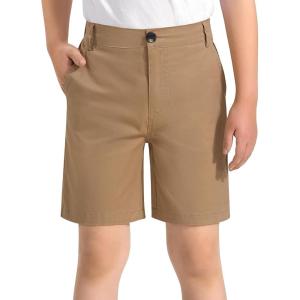 imageKEREDA Boys Uniform Shorts Elastic Waist Kids Golf Dress Preppy School Shorts with PocketsCamel