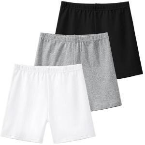 imageKEREDA Girls Bike Shorts Cotton Cartwheel Dance Under Dress Shorts for Kids 3 PackBlackwhitegrey