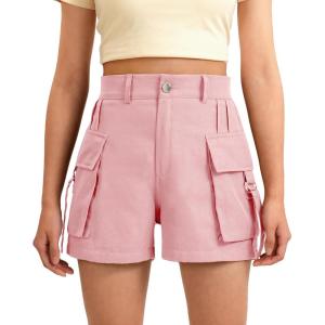 imageKEREDA Girls Cargo Shorts Casual High Waist Summer Uniform Shorts with Pockets for Teen Girls
