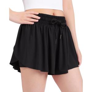 imageKEREDA Girls Flowy ShortsButterfly Shorts for Teen Girls with Spandex Liner 2in1 for RunningGymAthleticWorkout123PackBlack