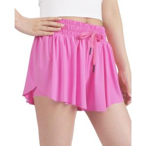 imageKEREDA Girls Flowy ShortsButterfly Shorts for Teen Girls with Spandex Liner 2in1 for RunningGymAthleticWorkout123PackHot Pink