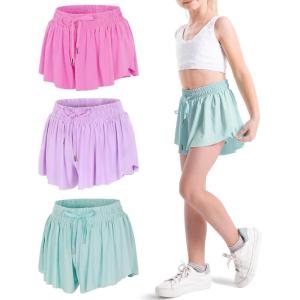 imageKEREDA Girls Flowy ShortsButterfly Shorts for Teen Girls with Spandex Liner 2in1 for RunningGymAthleticWorkout123PackLight Greenhot Pinklight Purple