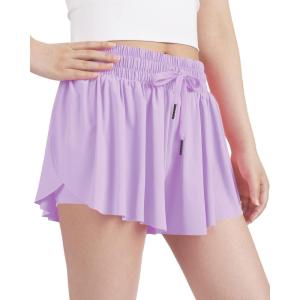 imageKEREDA Girls Flowy ShortsButterfly Shorts for Teen Girls with Spandex Liner 2in1 for RunningGymAthleticWorkout123PackLight Purple