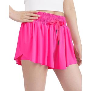 imageKEREDA Girls Flowy ShortsButterfly Shorts for Teen Girls with Spandex Liner 2in1 for RunningGymAthleticWorkout123PackNeon Rose