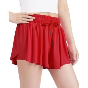 imageKEREDA Girls Flowy ShortsButterfly Shorts for Teen Girls with Spandex Liner 2in1 for RunningGymAthleticWorkout123PackRed